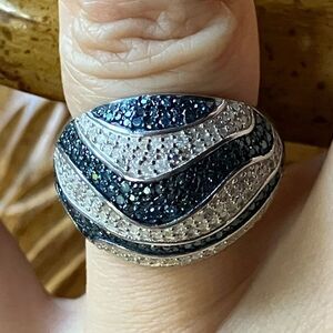 Natural Blue Diamond White Diamond Sterling Silver Ring Size 6